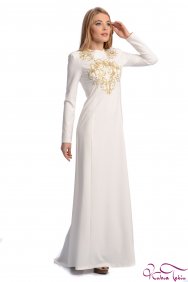  Angelina Altın Nakışlı Beyaz Elbise 