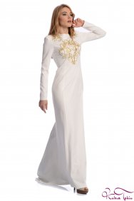  Angelina Altın Nakışlı Beyaz Elbise 