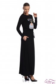  Milka Telefon Nakışlı Siyah Elbise 