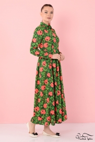  Laura Yeşil Patchwork Elbise 