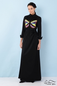  Penelope Kelebek Taş İşlemeli Siyah Elbise 