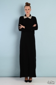 Roos Siyah Yaka Detaylı Elbise 