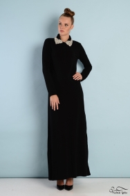  Roos Siyah Yaka Detaylı Elbise 