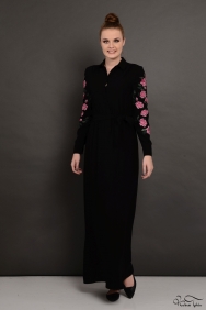  Penelope Kolu Nakışlı Siyah Elbise 
