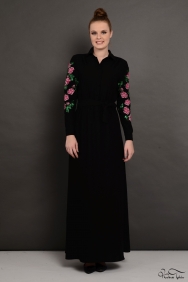  Penelope Kolu Nakış İşlemeli Siyah Elbise 