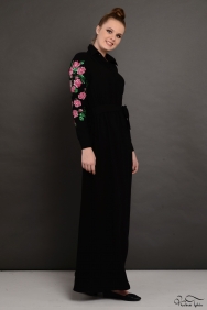  Penelope Kolu Nakış İşlemeli Siyah Elbise 