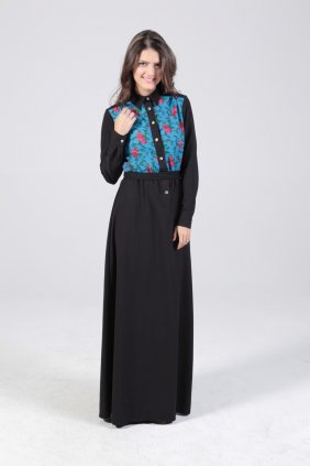  Turkuaz Patchwork Elbise 