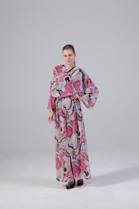  Pembe Desenli Tunik Elbise 
