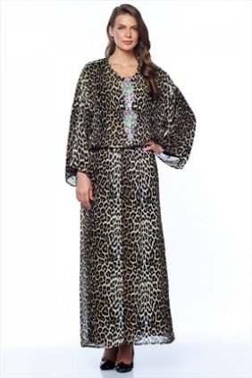  Leopar Aksesuarlı Keyif Elbise 