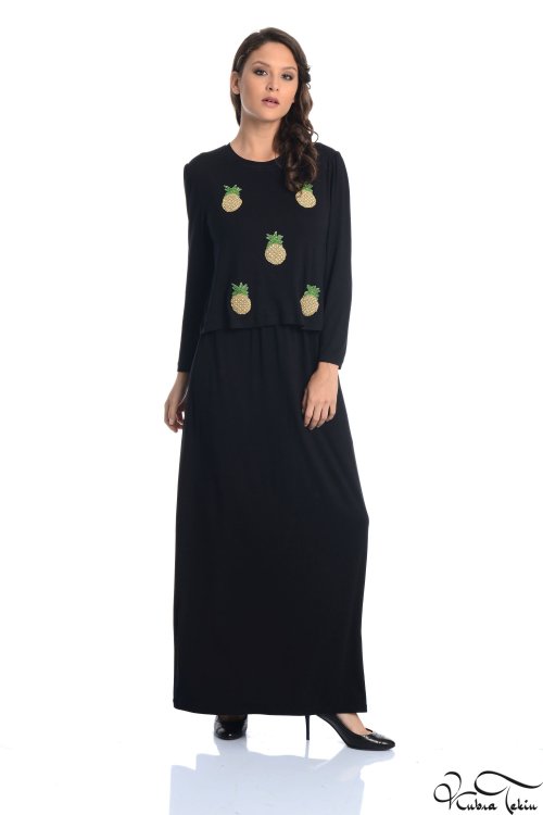  Amorita Siyah Ananas Elbise 