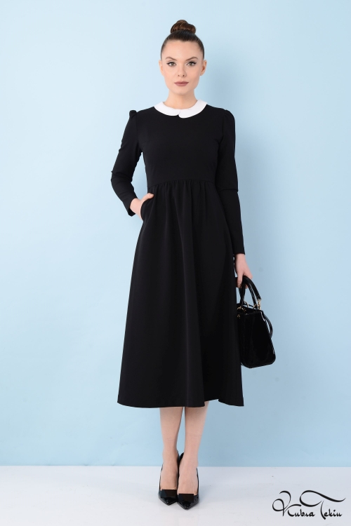  Alina Siyah Midi Elbise 