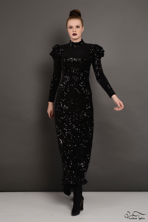  Siyah Payet Elbise 