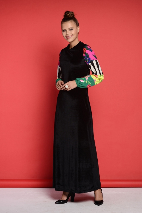  Iva Kadife Patchwork Elbise 