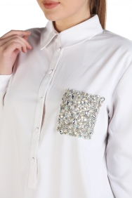  Tiffany Beyaz Poplin İşlemeli Gömlek 